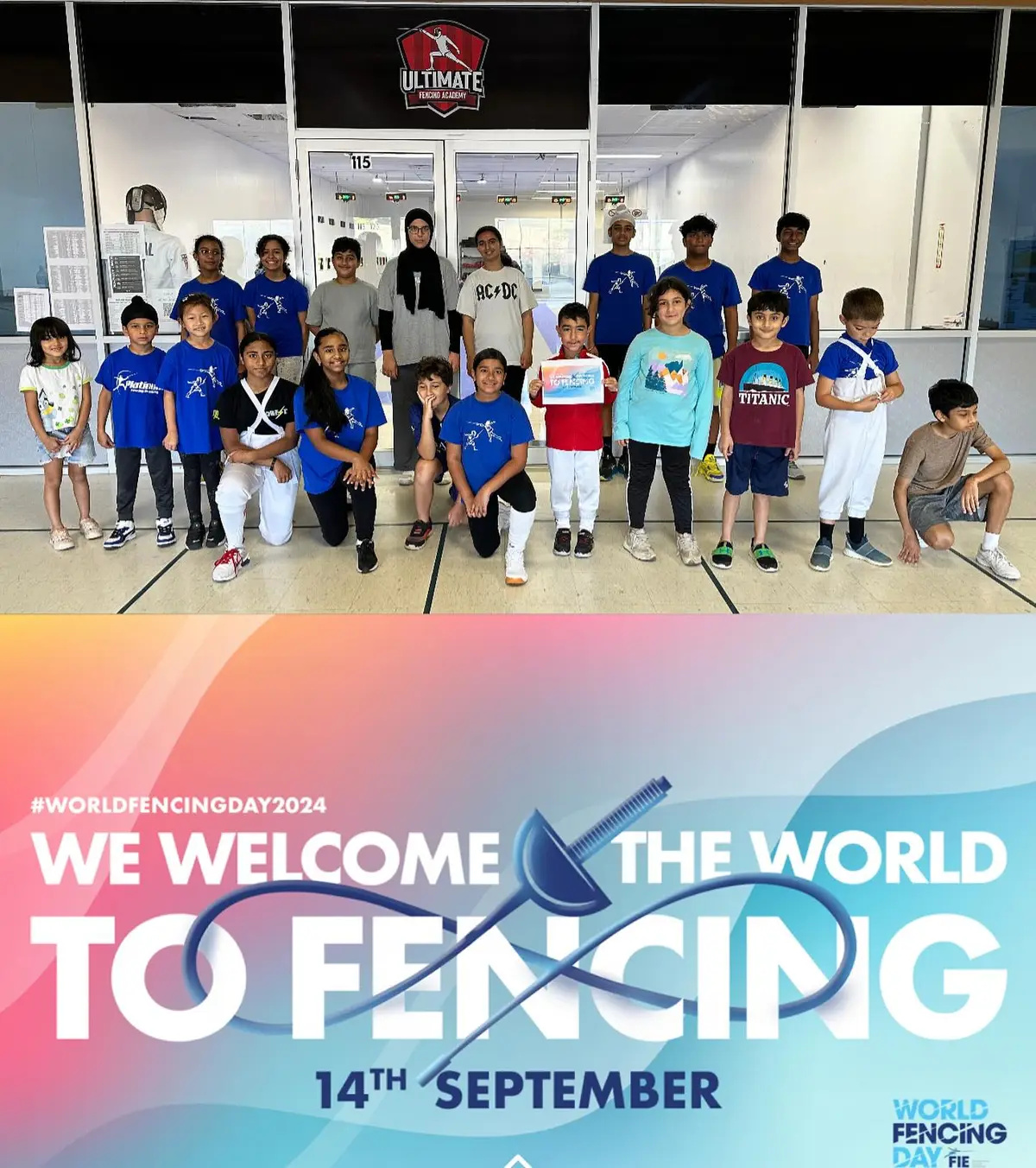 UFA summer camp group photo — all campers together at end of session